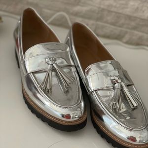 Franco Sarto 10M Metallic Silver Tassel Loafer